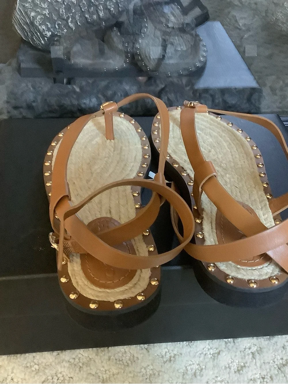 Coach Gracey Brown Leather Studded Sandals